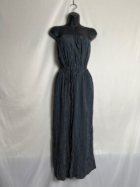 Abercrombie & Fitch Navy and White Strapless Wide-Leg Jumpsuit